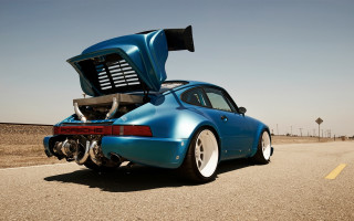 Blue car hood open road - its hood free wallpaper