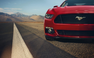 Red mustang desert mountains cloudy - a red mustang mustang free wallpaper
