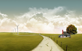 House hill path windmills sky - wind mill free wallpaper