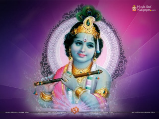 Hindu god flute purple background - a white border free wallpaper