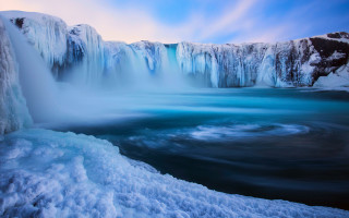 Waterfall ice blue sky mountain - a body of water below free wallpaper