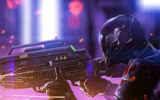 Futuristic man helmet gun cyberpunk - a futuristic setting free wallpaper