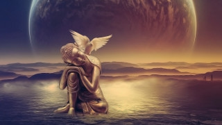 Statue sitting person bird planet - a statue of a person free wallpaper