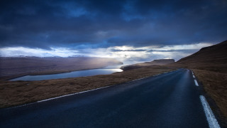 Mountain lake road cloudy sky 2 - andrew geddes free wallpaper