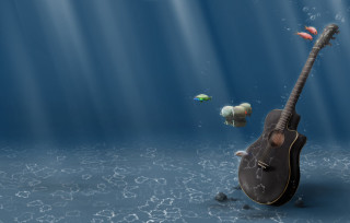 Guitar floating water fish back - its neck free wallpaper