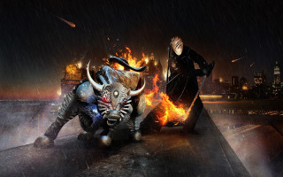Couple bull fire city embers - a bull free wallpaper