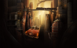 City train bridge car dieselpunk - a train free wallpaper