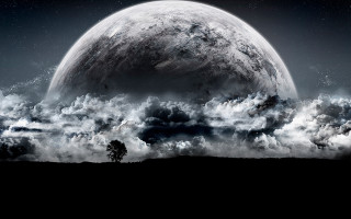 Moon clouds astronaut aurora cityscape - a black sky free wallpaper