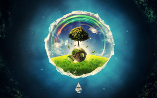 Tree rainbow boat clouds astronaut - floating free wallpaper