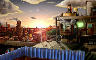 Man building sky clouds cityscape - top of a building free wallpaper