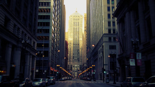 Cityscape tallbuildings trafficlights dusk neonlights - dusk time free wallpaper