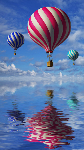 Hot air balloons water sky 2 - three hot air balloon free wallpaper