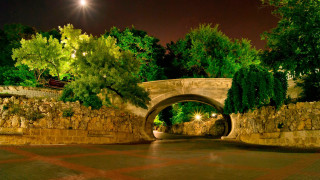 Stone bridge river night trees - magical atmosphere free wallpaper