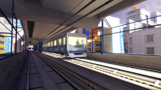 Futuristic train cityscape wooden building - futurism free wallpaper