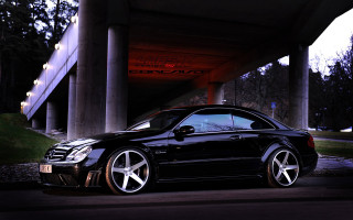 Black mercedes coupe bridge night - under a bridge free wallpaper