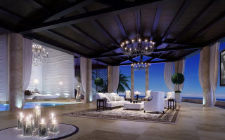 Living room chandelier couch pool - a pool in the background free wallpaper