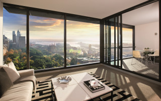 Living room city ocean highrise - a living room free wallpaper for desktop