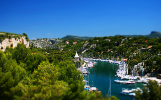 Marina boats trees hill tiltshift - the water and trees free wallpaper for desktop