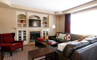 Living room couch fireplace window 2 - a large window free wallpaper for desktop