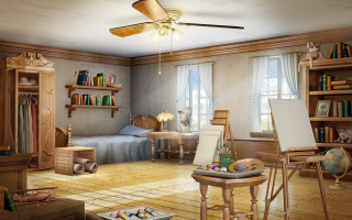 Cozy room bed desk painting - digital painting free wallpaper