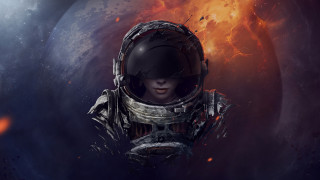 Space astronaut fire planet starry - a man in a space suit free wallpaper
