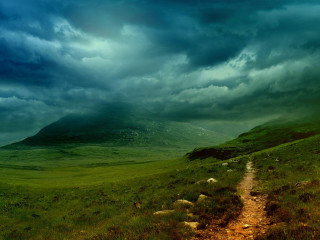 Gothic hill path sheep cloudy - sheep free wallpaper