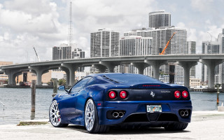 Blue car city skyline bridge - a blue sports car free wallpaper