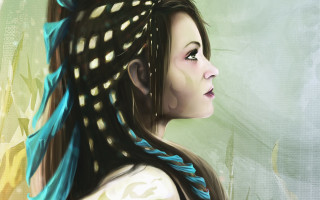 Fantasy woman blue brown hair - scarf free wallpaper