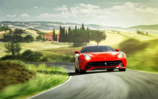 Red sports car country road 2 - scenic free wallpaper