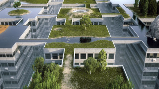 Futuristic green roof pond modular - david chipperfield free wallpaper