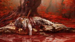 White tiger rock forest autumn - a white tiger free wallpaper