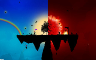 Tree rainbow birds sky silhouette - a rainbow in the sky free wallpaper