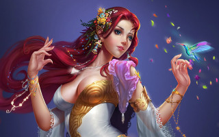 Beautiful woman white dress bird - confetti free wallpaper