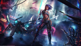 Afrofuturism cyberpunk heroine cityscape scifi - a futuristic city free wallpaper