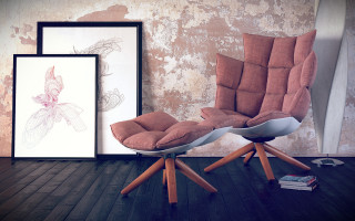 Chair ottoman room wall bookcase - vray free wallpaper