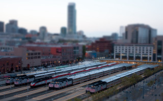 Train yard cityscape tiltshift blurry - tilt shift free wallpaper
