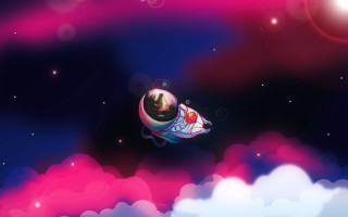 Space ship cartoon sky clouds - white background free wallpaper for desktop