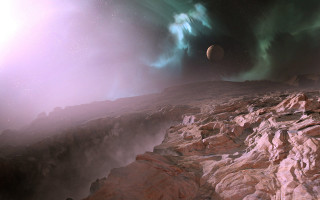 Rocky landscape green aurora red - a rocky landscape free wallpaper