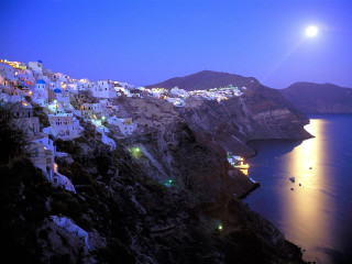 Cliff town night fullmoon city - full moon free wallpaper