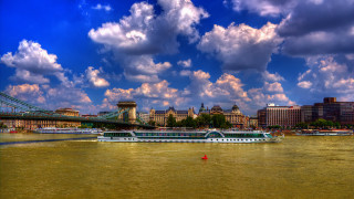 Danube bridge cityscape mountain sunset - danube school free wallpaper for desktop