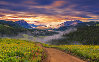 Dirt road field mountains clouds 2 - bob thompson free wallpaper