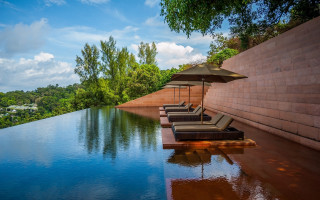 Lounge chairs pool umbrella nature - david chipperfield free wallpaper