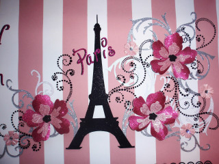 Pink white striped wall eiffel - frances jetter free wallpaper