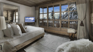 Bedroom largewindow tv whitepillows curtains - uhd 8 k free wallpaper