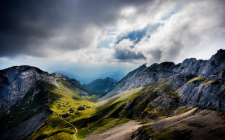 Mountain range cloudy sky winding - the valley below free wallpaper