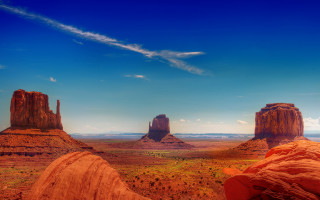 Desert rocks sky ocean mountains - american scene painting free wallpaper