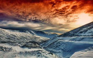 Mountain red sky clouds train - white snow free wallpaper