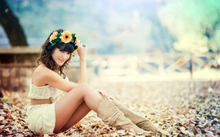 Woman flower hair boots beach - leaf free wallpaper