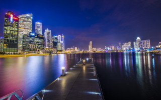 City skyline night dock reflections 2 - cityscape free wallpaper