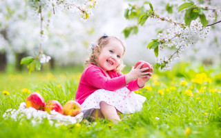 Little girl sitting grass apples - apple free wallpaper